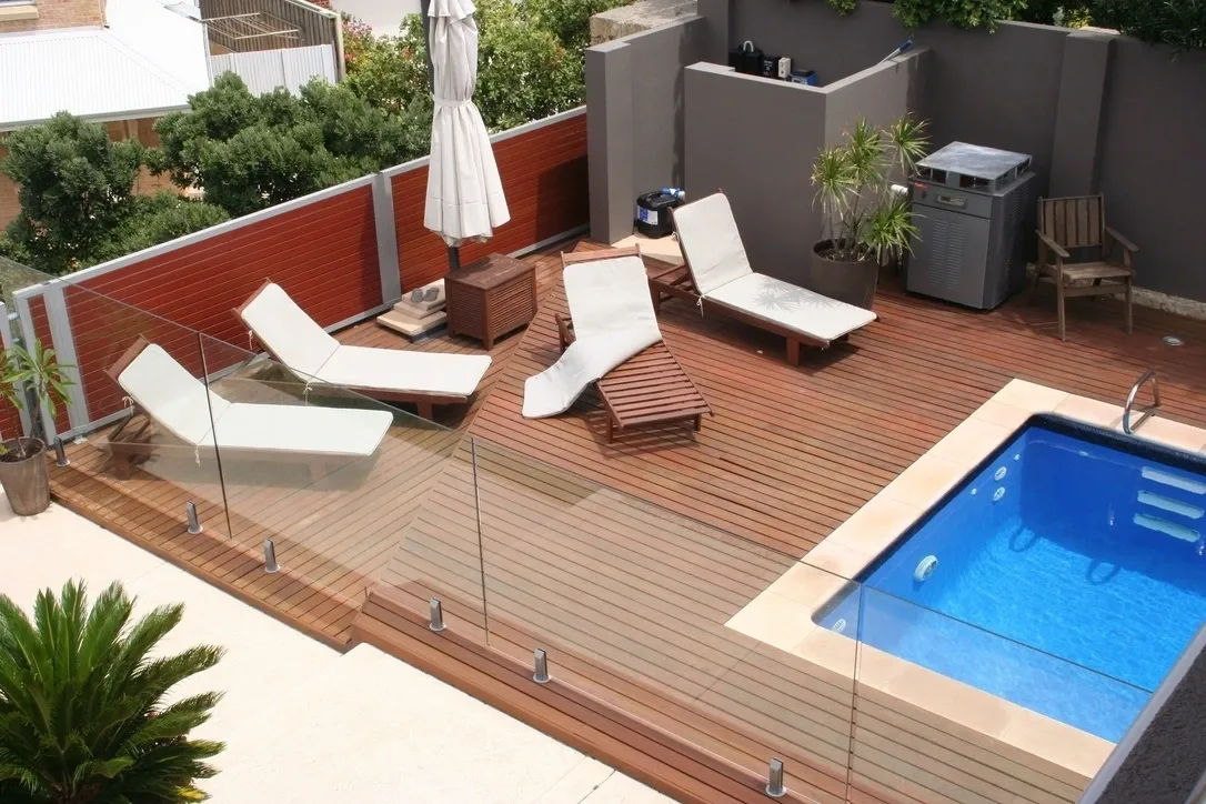 Inside image of a hotel with a swimming pool